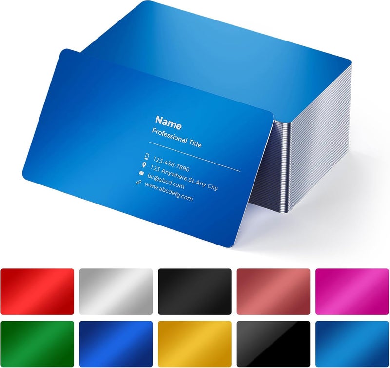 hansmaker 50 Pcs Metal Business Card Blanks Laser Engraving Premium Aluminum Sheet Multipurpose DIY Gift Metal Cards Black 86 X 54 X 0.21 MM (10 Colors) - Image 2
